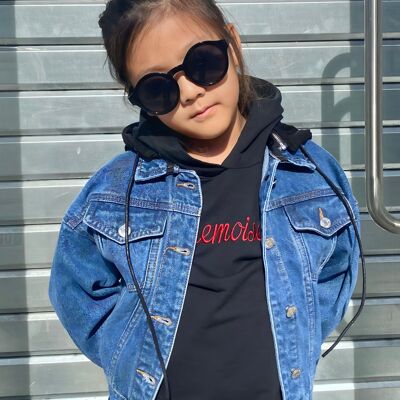 Denim jacket with removable hood for girls