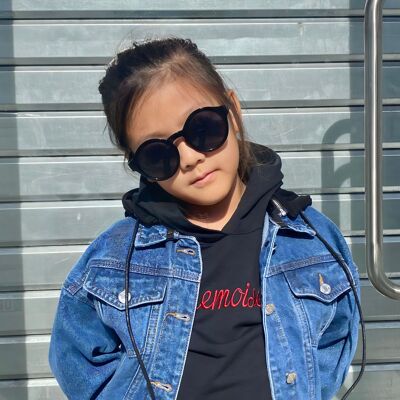 Denim jacket with removable hood for girls
