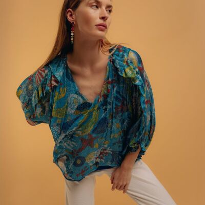 Asymmetrical lurex fabric blouse