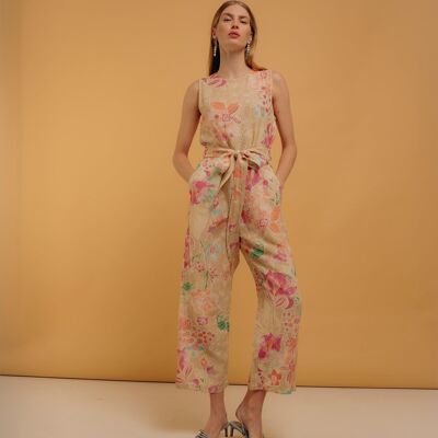 Linen jumpsuit with armhole sleeves