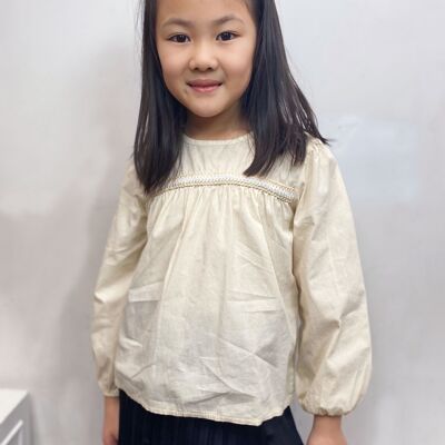 Cotton top with white and gold embroidery for girls