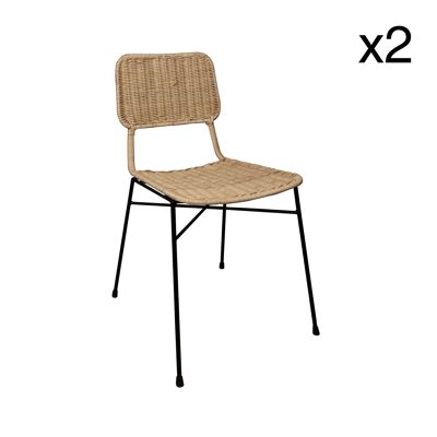 SET OF 2 NATURAL RATTAN CHAIRS AND BLACK METAL LEGS 49X46XHT81CM SUZIE