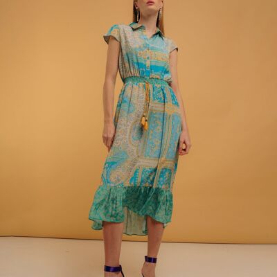 Midi dress with honeycomb and combined prints