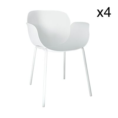 SET OF 4 WHITE POLYPROLYLENE TABLE ARMCHAIRS WITH WHITE METAL LEGS 55X48X81.5 CM CALISTA