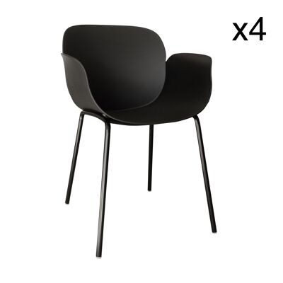 SET OF 4 BLACK POLYPROPYLENE TABLE ARMCHAIRS WITH BLACK METAL LEGS 55X49X81.5CM CALISTA