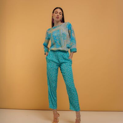 Pantalon droit avec imprimé fleuri et poches latérales