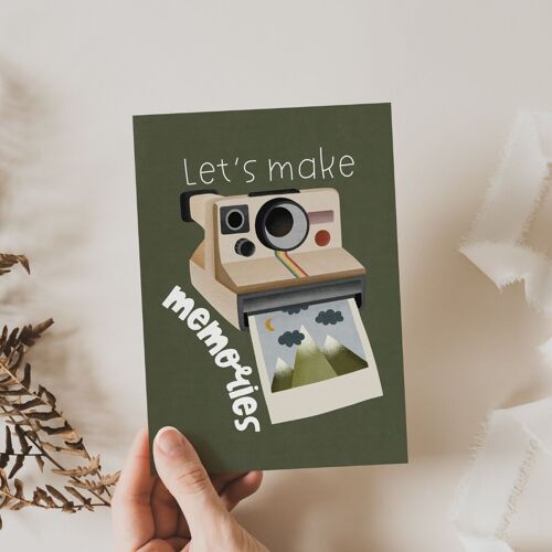 Postkarte Abenteuer Polaroid Kamera - "Let's make memories" Geschenkkarte