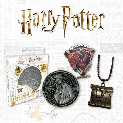 HARRY POTTER COIN PENDANT PIN AND COASTER SET