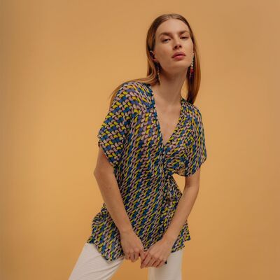 Wrap blouse with separate lining