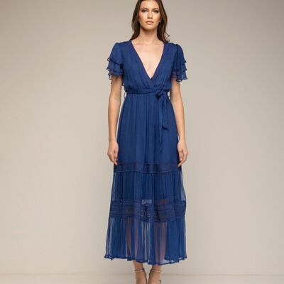 Abito midi in chiffon con pizzo