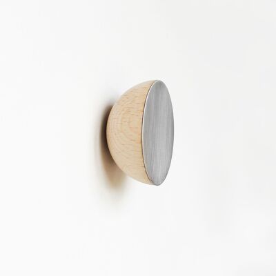 Ø6 cm - Appendiabiti/pomello da parete rotondo in legno di faggio e alluminio
