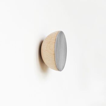 Ø6 cm - Patère/bouton mural rond en bois de hêtre et aluminium 1