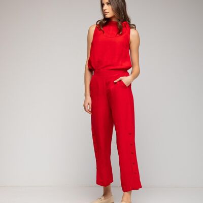 Wide linen pants with buttons