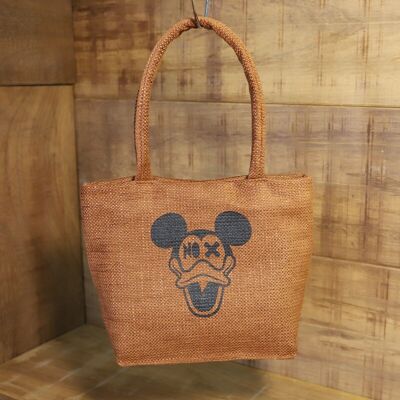 Borsa tote piccola con Topolino color ruggine con stampa frontale nera