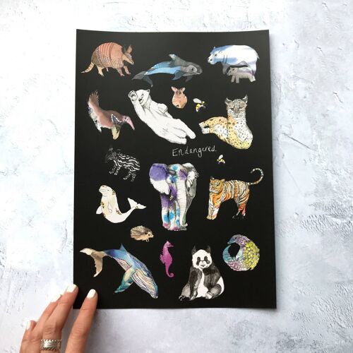 Endangered Animals Foiled A4 Art Print