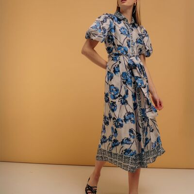 Floral print midi shirt dress
