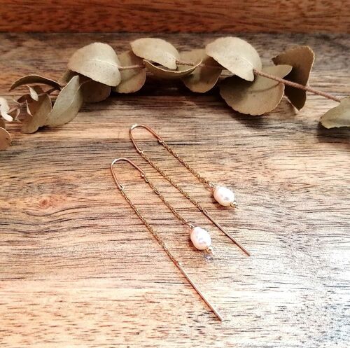 Boucles d'oreilles pendantes en acier inoxydable doré avec Perles de Culture