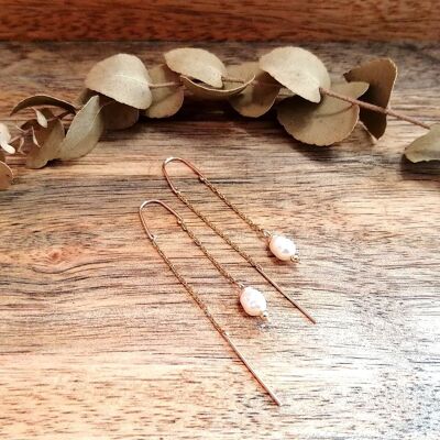 Pendientes colgantes de acero dorado con Perlas Cultivadas
