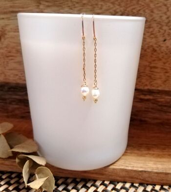 Boucles d'oreilles pendantes en acier inoxydable doré avec Perles de Culture 2