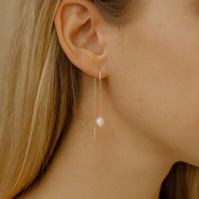 Pendientes colgantes de acero dorado con Perlas Cultivadas