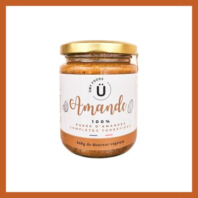 Puré 100% almendras enteras tostadas, textura ligeramente crujiente - vaso 240g