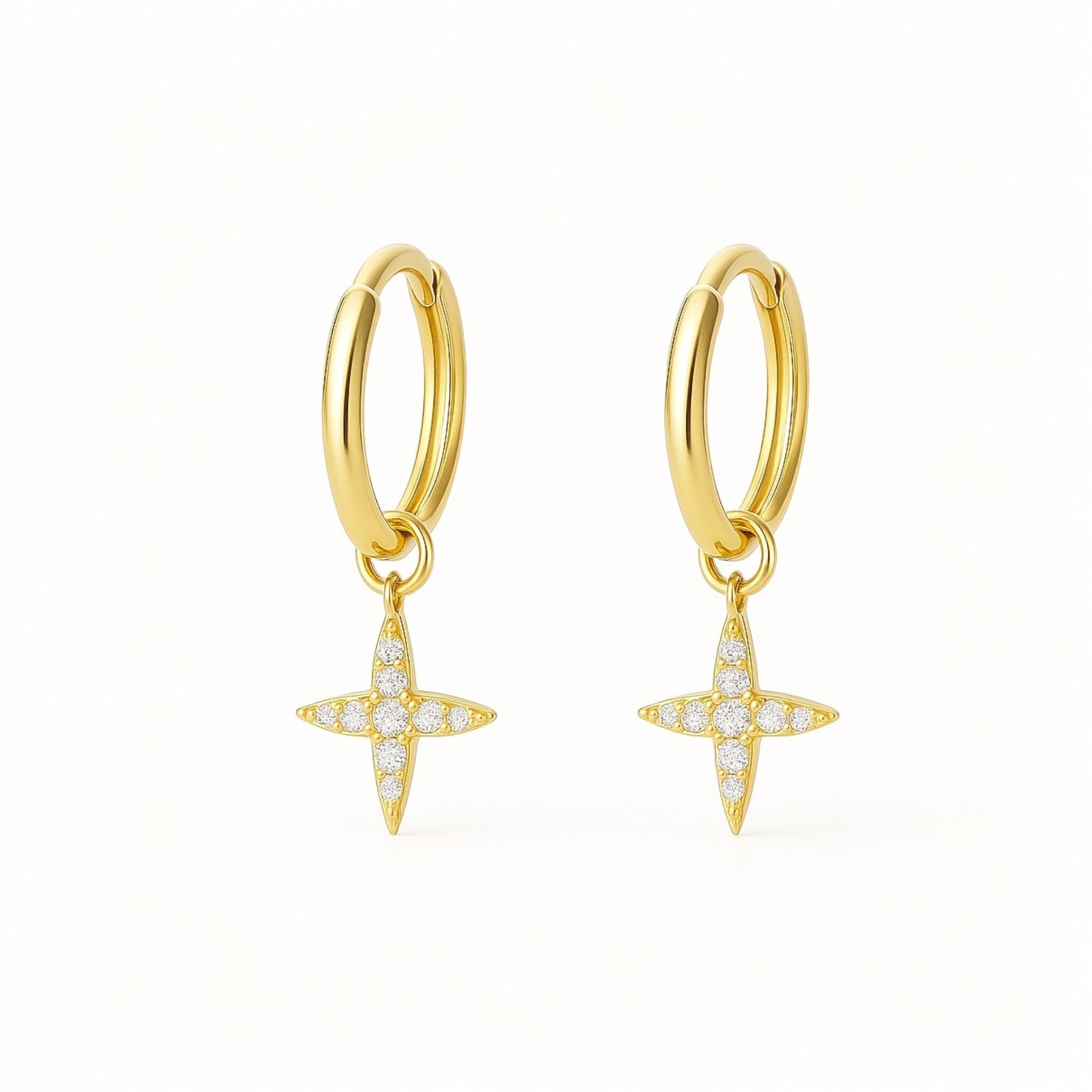 Mini créoles en acier inoxydable doré et étoiles en zircon