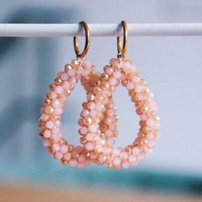 Stainless steel earring with facet drop - peach pink/gold