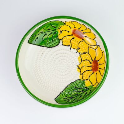 Plato de ceramica para rallar verduras, frutos secos, fruta / Blanco y amarillo, GIRASOL