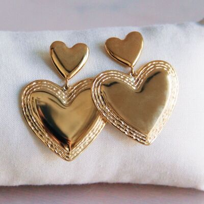 Stainless steel heart statement earring - gold