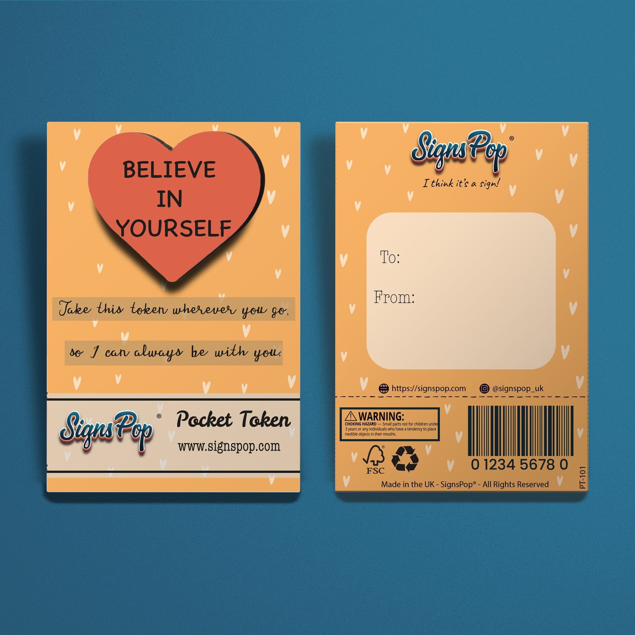 Kleine Taschen-Umarmungsmarken als Andenken für Ihre Lieben. Glauben Sie an sich selbst