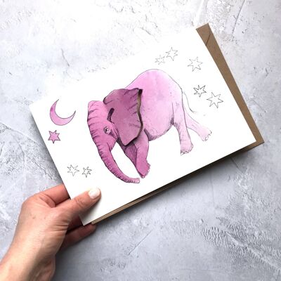 Tarjeta emergente de elefante__Rosa