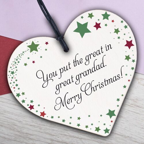 Great Grandad Birthday Christmas Card Gifts Wooden Heart Gift From Grandchildren