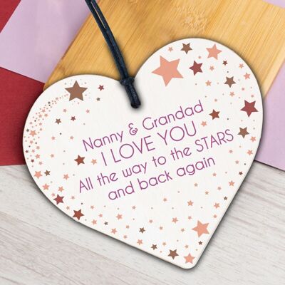 Love You Nanny & Grandad NAN Placa de pared con forma de corazón de madera, regalo de recuerdo
