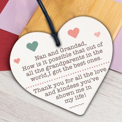 Nan Grandad Present Wood Heart Birthday Christmas Ornament Gift For Grandparents