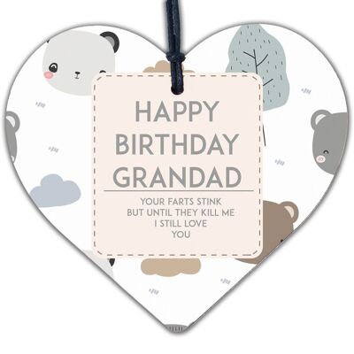 Love You Funny Happy Birthday Card Wooden Heart Grandad Birthday Gift Thank You