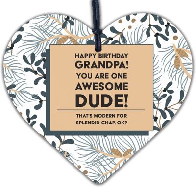 Awesome Dude Funny Happy Birthday Wooden Heart Grandad Grandpa Gifts For Him