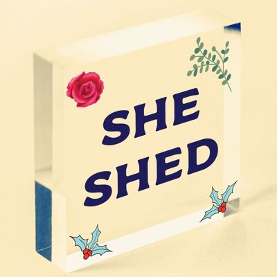 She Shed Garden Woman Cave Mum Sister Friendship Home Cadeau pour sa plaque – Sac non inclus