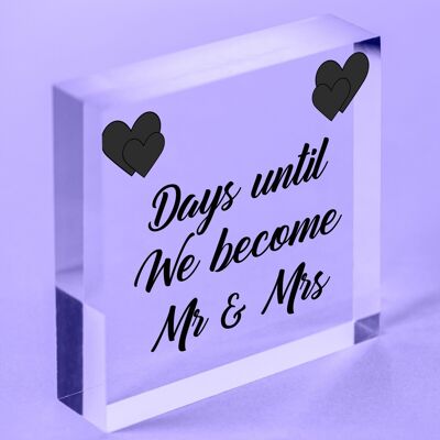 Wedding Mr & Mrs Marriage Countdown Acrylic Sign Husband Free Standing Plaque - Bag Included