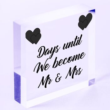 Mariage Mr & Mrs mariage compte à rebours acrylique signe mari autoportant Plaque-sac inclus 2