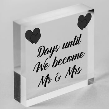 Mariage Mr & Mrs mariage compte à rebours acrylique signe mari autoportant Plaque-sac inclus 3