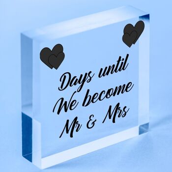 Mariage Mr & Mrs mariage compte à rebours acrylique signe mari autoportant Plaque-sac inclus 5