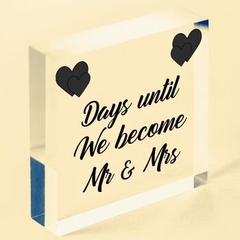 Mariage Mr & Mrs mariage compte à rebours acrylique signe mari autoportant Plaque-sac inclus 6