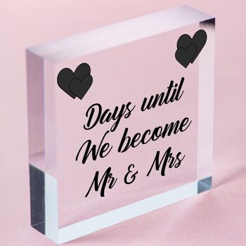 Mariage Mr & Mrs mariage compte à rebours acrylique signe mari autoportant Plaque-sac inclus 7