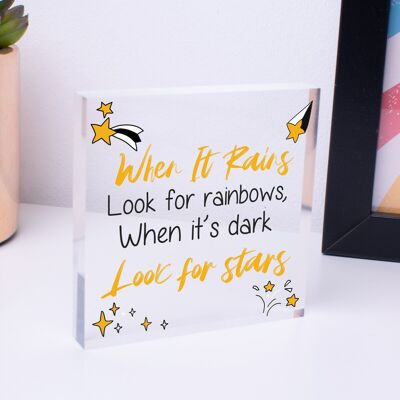 When It Rains Rainbows Stars Wooden Hanging Plaque Sign Love Friendship Gift - Bag Not Included