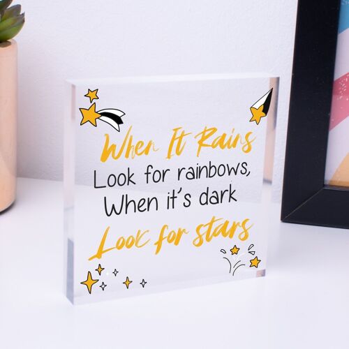 When It Rains Rainbows Stars Wooden Hanging Plaque Sign Love Friendship Gift - Bag Included