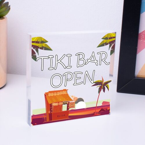 Tiki Bar OPEN Sign Novelty Decor Hanging Sign For Home Garden Cocktail Bar - Bag Not Included
