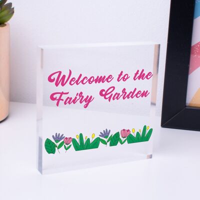 Plaque suspendue « Welcome To The Fairy Garden » pour abri de jardin, signe de maison d'été, cadeaux – Sac non inclus