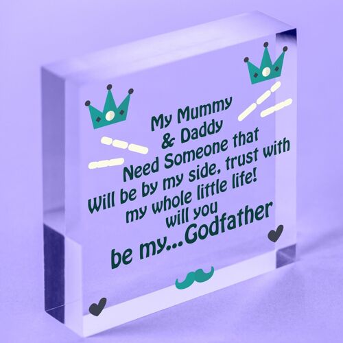 Will You Be My Godfather Heart Plaque Goddaughter Godson Christening Asking Gift - Bag Included