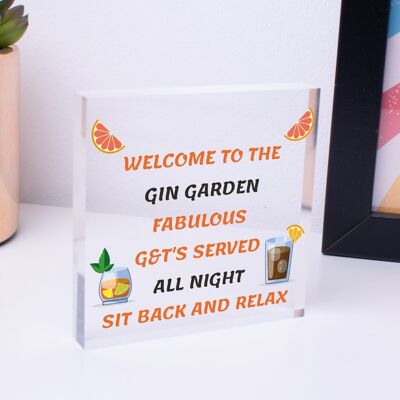 Welcome To The Gin Garden Hanging Home Bar Pub Sign Gift For Her - Bag Not Included