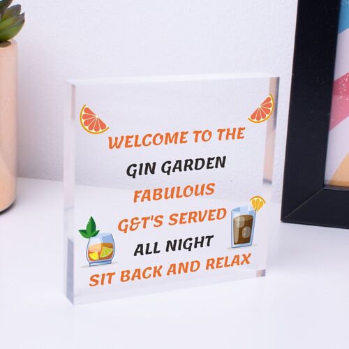 Welcome To The Gin Garden Hanging Home Bar Pub Sign Gift For Her - Bag Included